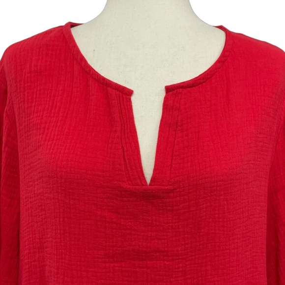 NWT Kaktus V-Neck Ruffle Cuff Tiered Red Gauze Dress Size L - Picture 3 of 9